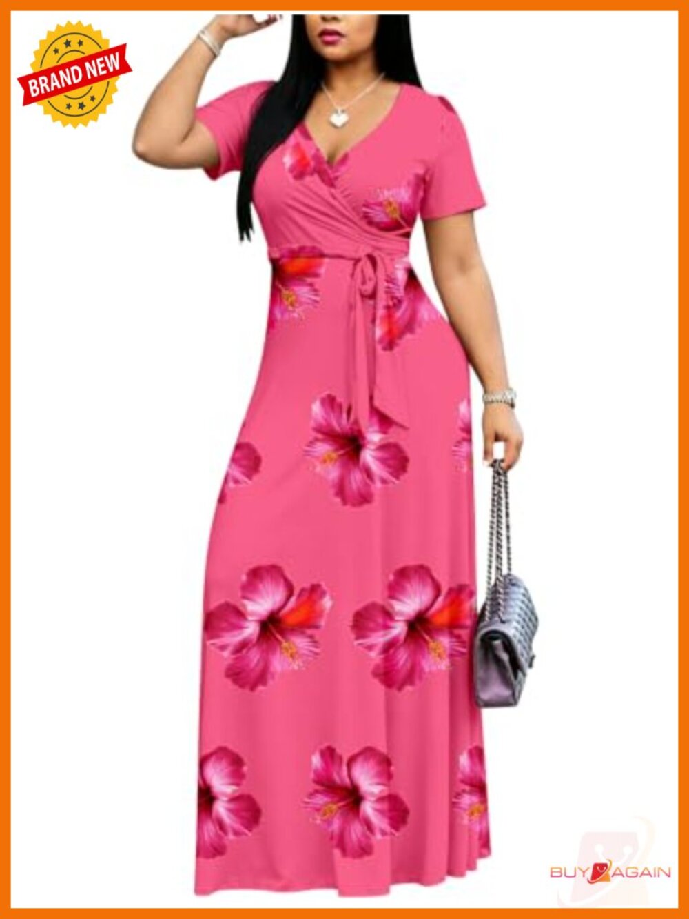 Plus Size Maxi Dress Short Sleeve V Neck Floral Summer Sundress